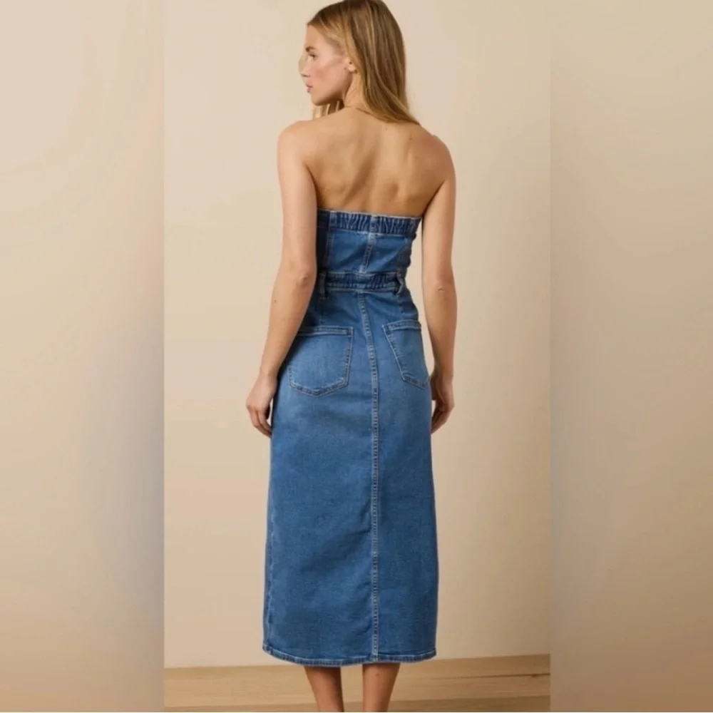 AMERICAN EAGLE OUTFITTERS Denim Strapless Tube Midi Dress Size 14 - Picture 4 of 11